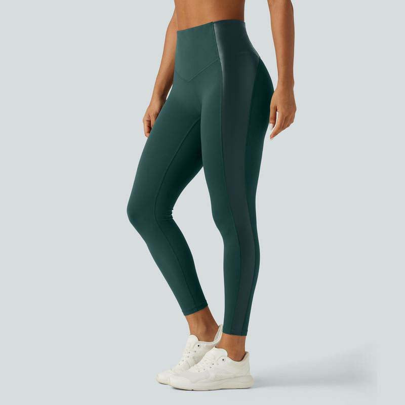 High Waisted Stretchy PU Tummy Control Yoga Leggings with Pocket 🖤✨