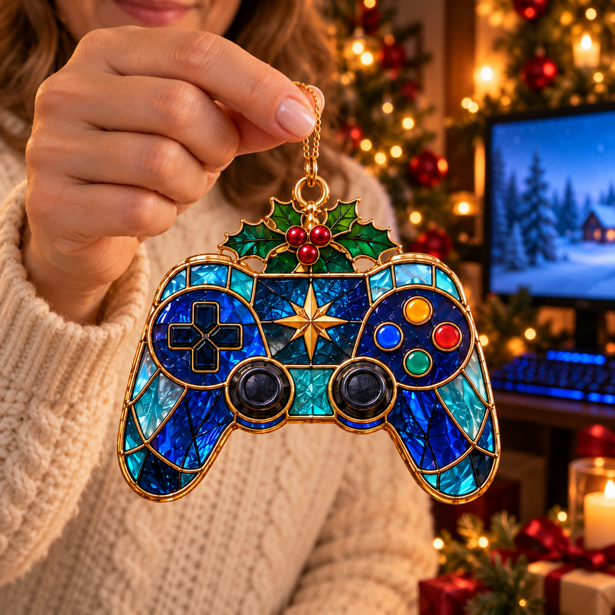 Level Up Your Christmas – 6-Piece Vintage Stained Glass Gaming Ornament Set