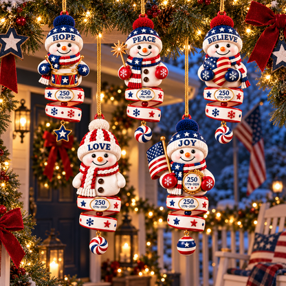 2026 Patriotic Snowman Christmas Ornaments –  250th Anniversary Keepsake Collection, 1776–2026