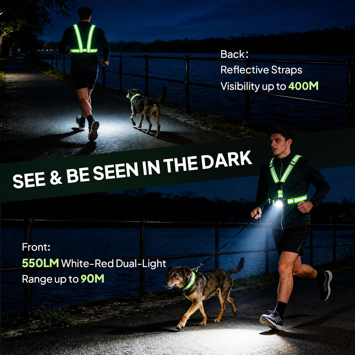 🏃Running Lights for Runners, 550Lm, Y-Shaped Buckle Running Light Vest - image 3