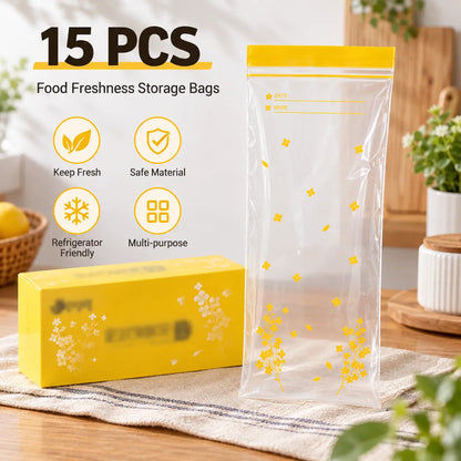 15PCS Thick Double Seal Food Storage Bags, Reusable Self-Sealing Pouches 🥡 - image 5