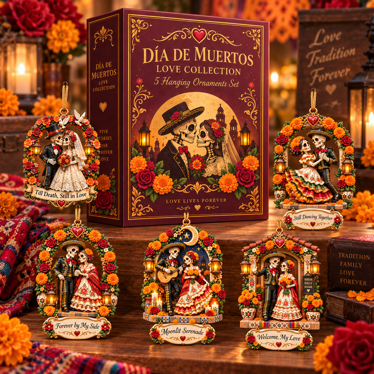 Día de Muertos Love Ornament -  Skeleton Couple Hanging Keepsake Collection, Romantic Day of the Dead Gift for Couples & Loved Ones
