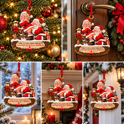 Funny Santa & Mrs. Claus Christmas Ornament – I Vow to Still Grab Your Butt, Romantic & Humorous Christmas Gift for Husband, Wife & Couples, Forever Love Keepsake