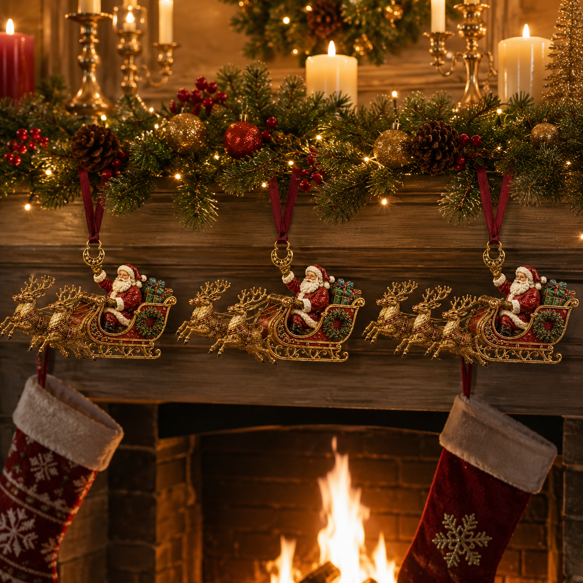 Christmas Santa & Reindeer Sleigh Ornament