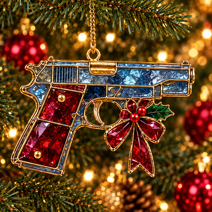 ✨ 2026 Vintage Stained Glass Firearms Christmas Ornaments – Set of 6 | Western Revolver, Cowboy Rifle, Shotgun & Pistol Hanging Decorations | Christmas Tree Ornaments & Unique Holiday Gifts for Gun Enthusiasts