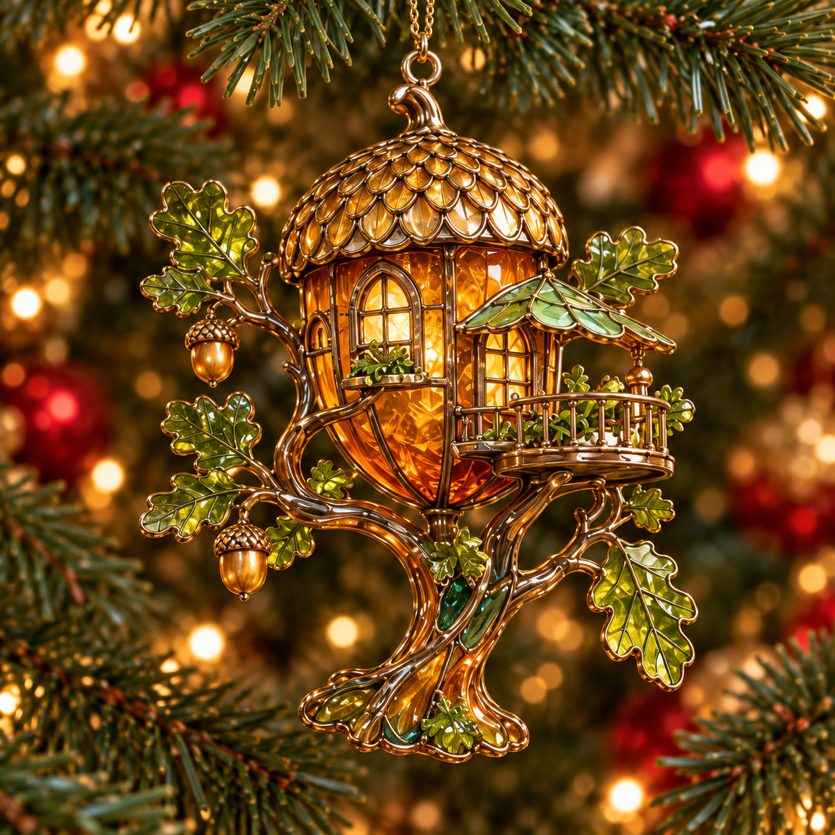 ✨ 2026 Enchanted Stained Glass Treehouse Christmas Ornaments – Set of 6 |  Fairy Tree Houses, Autumn Maple, Acorn Cottage & Moonlight Willow Hanging Decorations | Magical Christmas Tree Ornaments & Fairy Garden Gifts