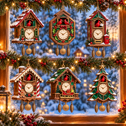 🕰️ 2026 Christmas Cuckoo Clock Ornaments – Set of 6 Vintage Holiday Keepsakes