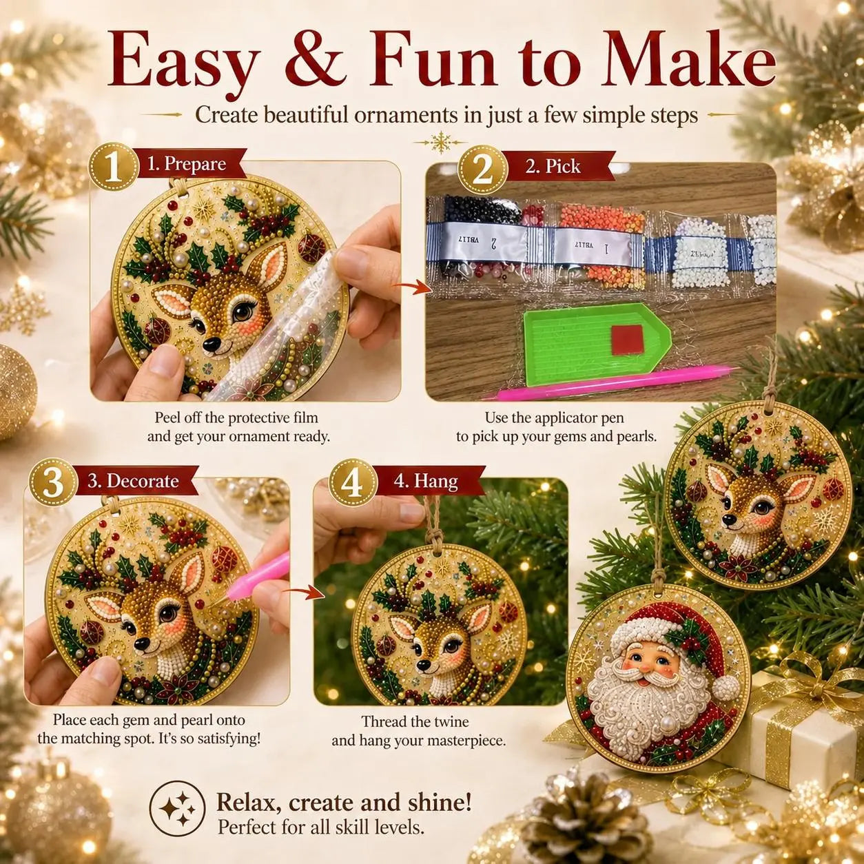 6Pcs/12Pcs Christmas DIY Diamond Painting Ornaments Kit, Xmas Tree Hanging Pendant🎄 - image 9
