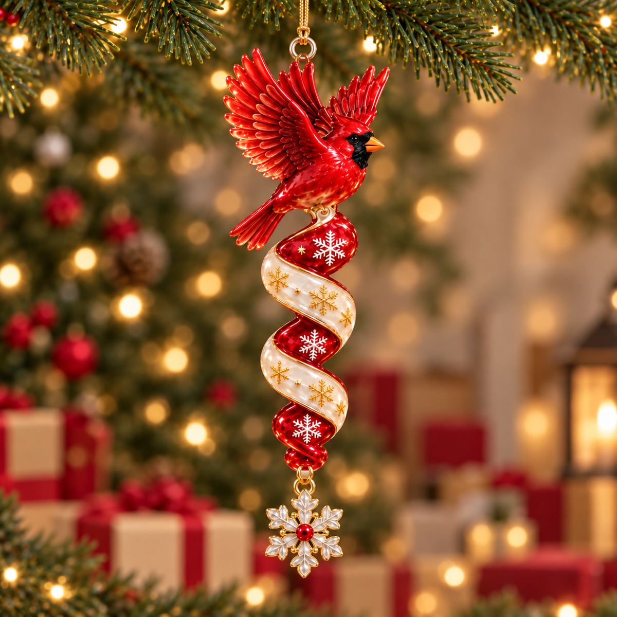 Cardinal Christmas Ribbon Ornament Collection