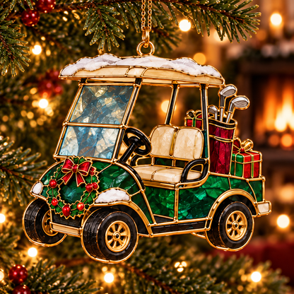 Tee Up the Holidays – Vintage Stained Glass-Style Golf Christmas Ornaments, 6-Piece Set