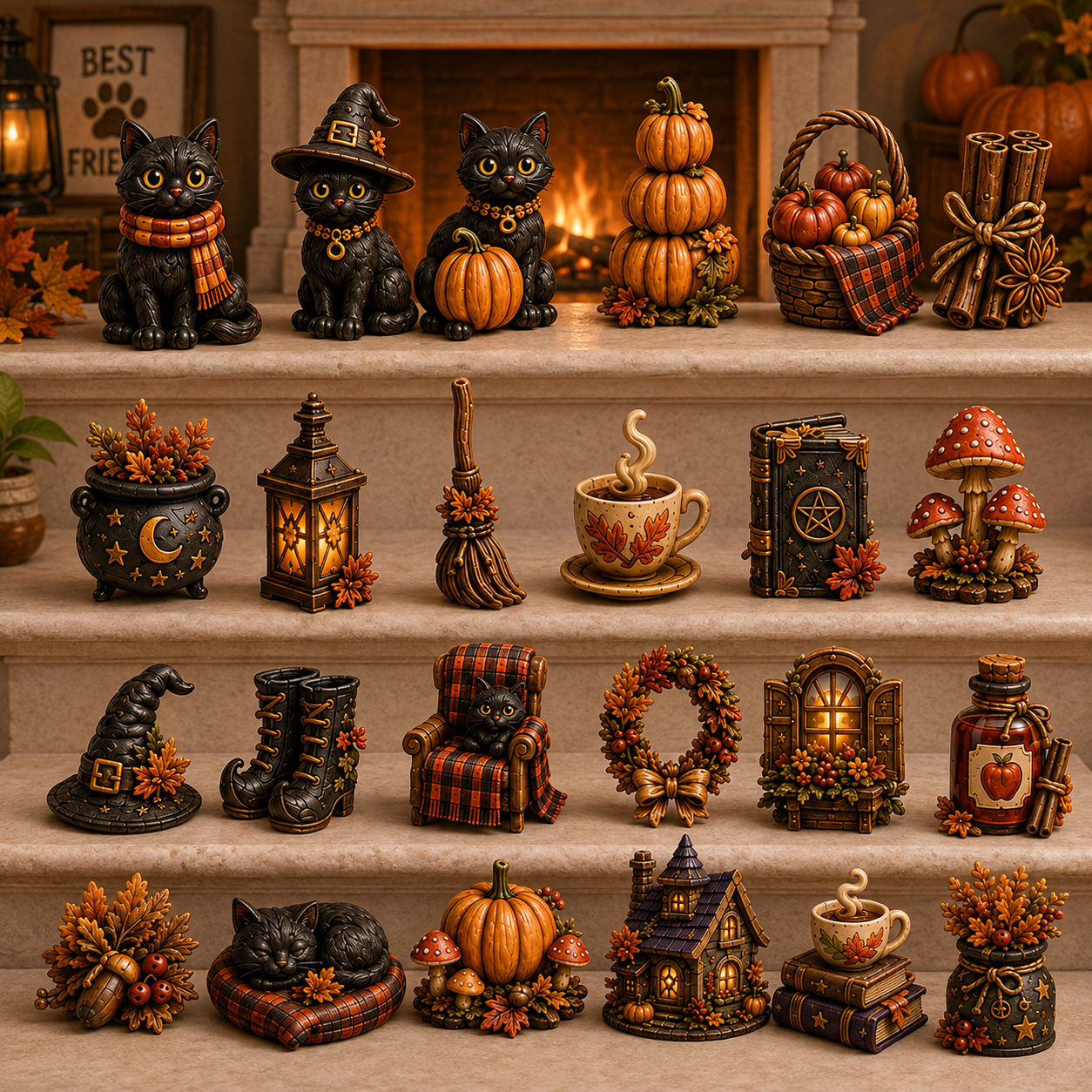 Autumn Witch Cottage Advent Calendar 2026 – 24 Cozy Witchy Miniatures, Black Cat Collectibles & Magical Fall Cottage Surprises, Acrylic Charms Blind Box