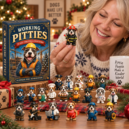 2026 Working Pitties 24-Day Christmas Countdown Calendar – 24 Unique Career Pit Bull Miniatures, Funny Working Dog Collector’s Gift for Pittie Lovers