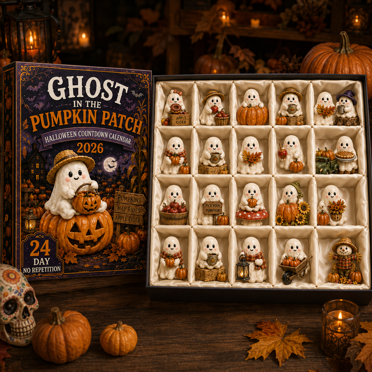 Ghost in the Pumpkin Patch Advent Calendar 2026 – 24 Unique Halloween Ghost Miniatures,