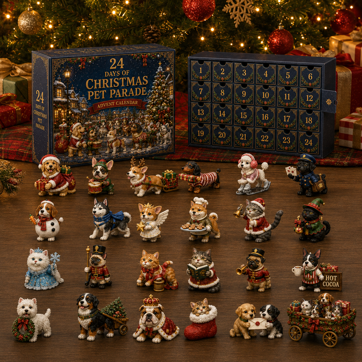 24 Days of Christmas Pet Parade Advent Calendar – 24 Unique Holiday Pet Miniatures