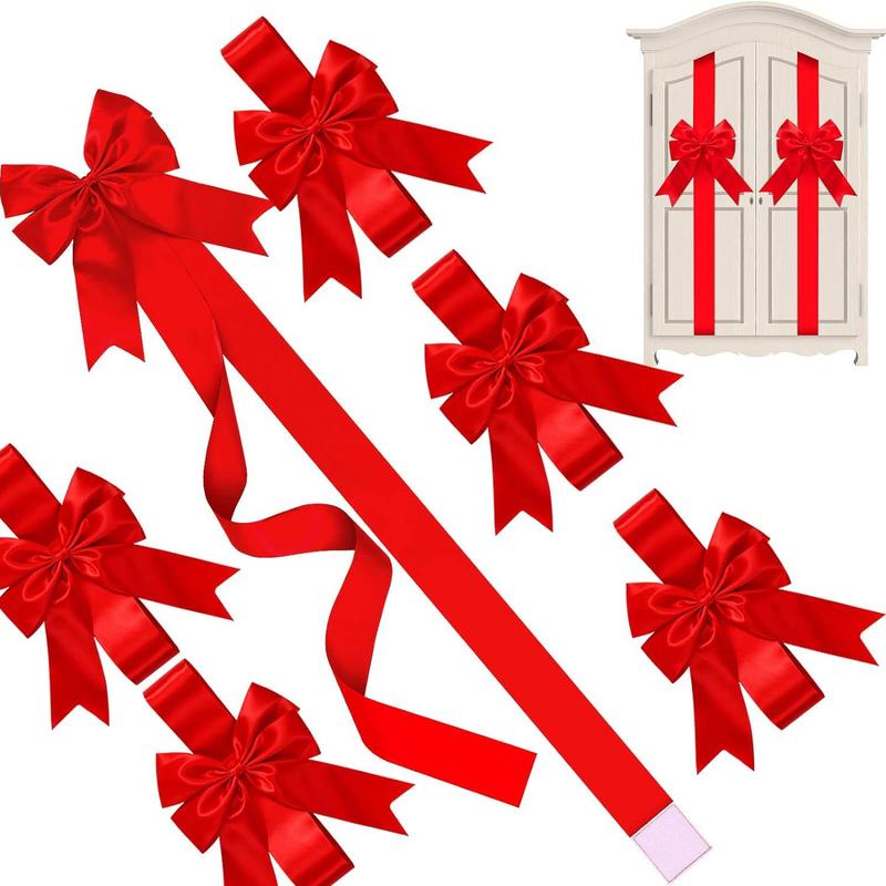 6 Packs Red Christmas Cabinet Ribbons Bows for Kitchen Large Christmas Door Ribbon Cabinet Bows Locker 🎄