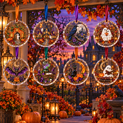 2026 Enchanted Halloween Hanging Ornaments – 8 Whimsical Designs with Ghosts, Black Cats & Moonlit Magic