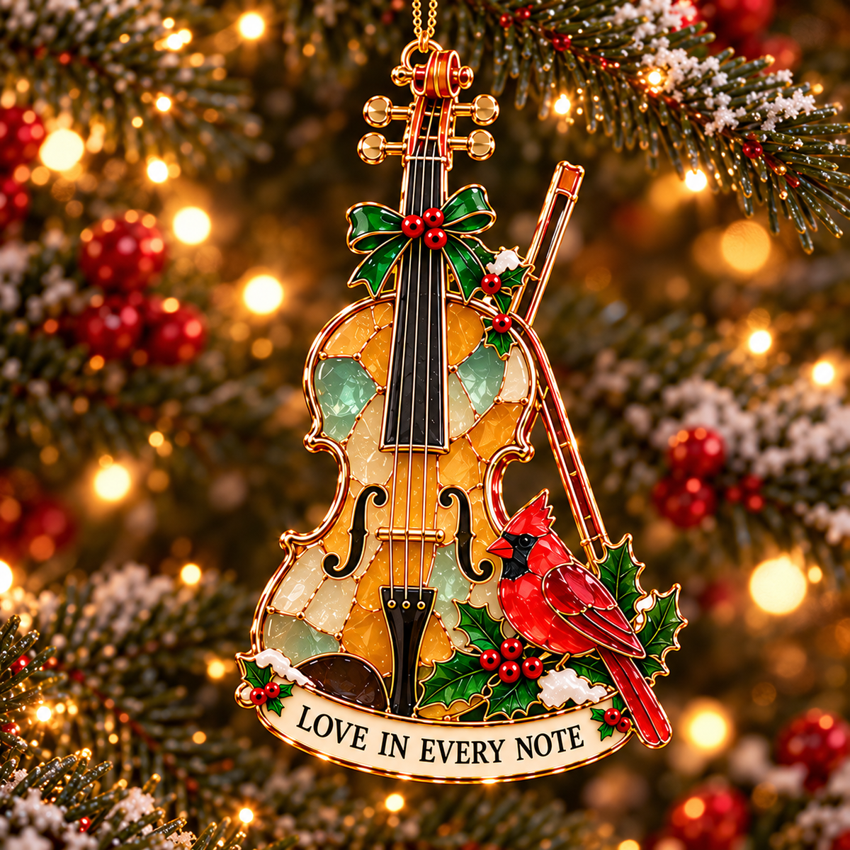 Christmas Melodies – 6-Piece Stained-Glass-Style Musical Instrument Ornament Set | A Christmas Gift for Music Lovers