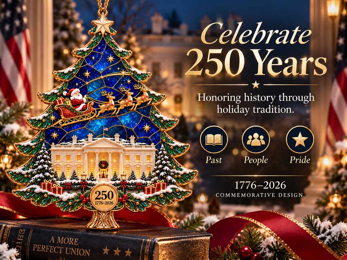 2026 250th Anniversary Stained Glass Christmas Tree Ornament β Santa Sleigh & White House Commemorative Holiday Keepsake, 1776β2026