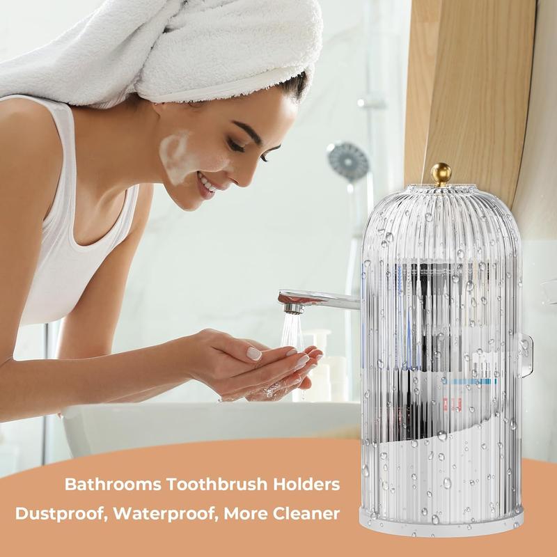 360° Rotating Toothbrush Holder with Cover - Clear Compact Vanity Organizer - image 7