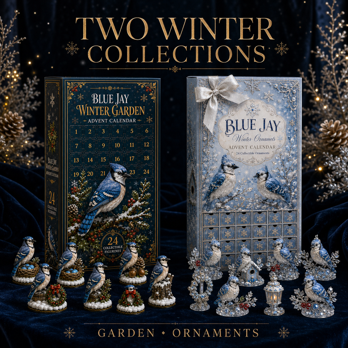 Two Blue Jay winter collections: Winter Garden and Winter Ornaments