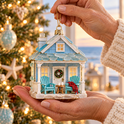 🌊 2026 Coastal Christmas Cottage Ornaments – Set of 6 Beach House Holiday Keepsakes