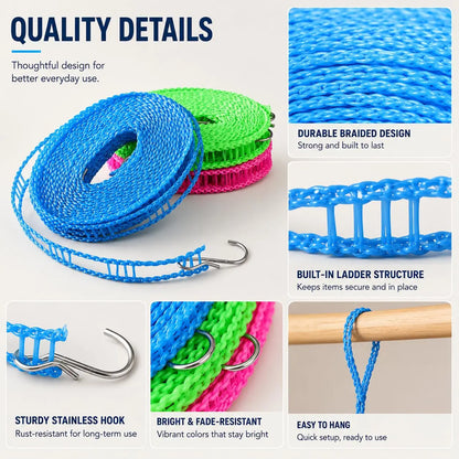 3 Roll Portable Clothesline – 196.85 Inch Adjustable Laundry Line, Windproof & Non-Slip⛺ - image 3