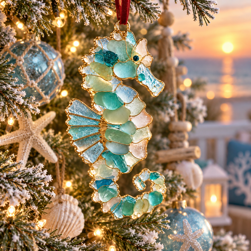 2026 Ocean Christmas Series Sea Glass Ornament Collection – Seahorse, Octopus, Jellyfish, Shark, Sea Turtle & Whale Coastal Holiday Keepsakes