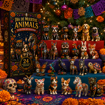 Día de Muertos Animals Advent Calendar 2026 – 24-Day Folk Art Animal Figurine Collection | 24 Unique Collector-Grade Miniatures
