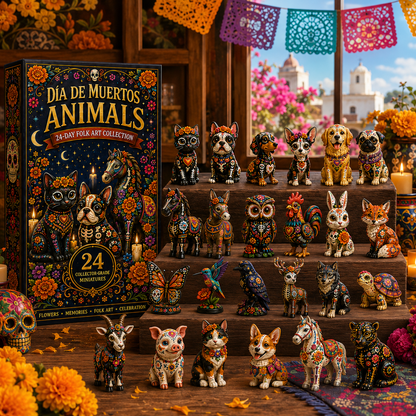 Día de Muertos Animals Advent Calendar 2026 – 24-Day Folk Art Animal Figurine Collection | 24 Unique Collector-Grade Miniatures