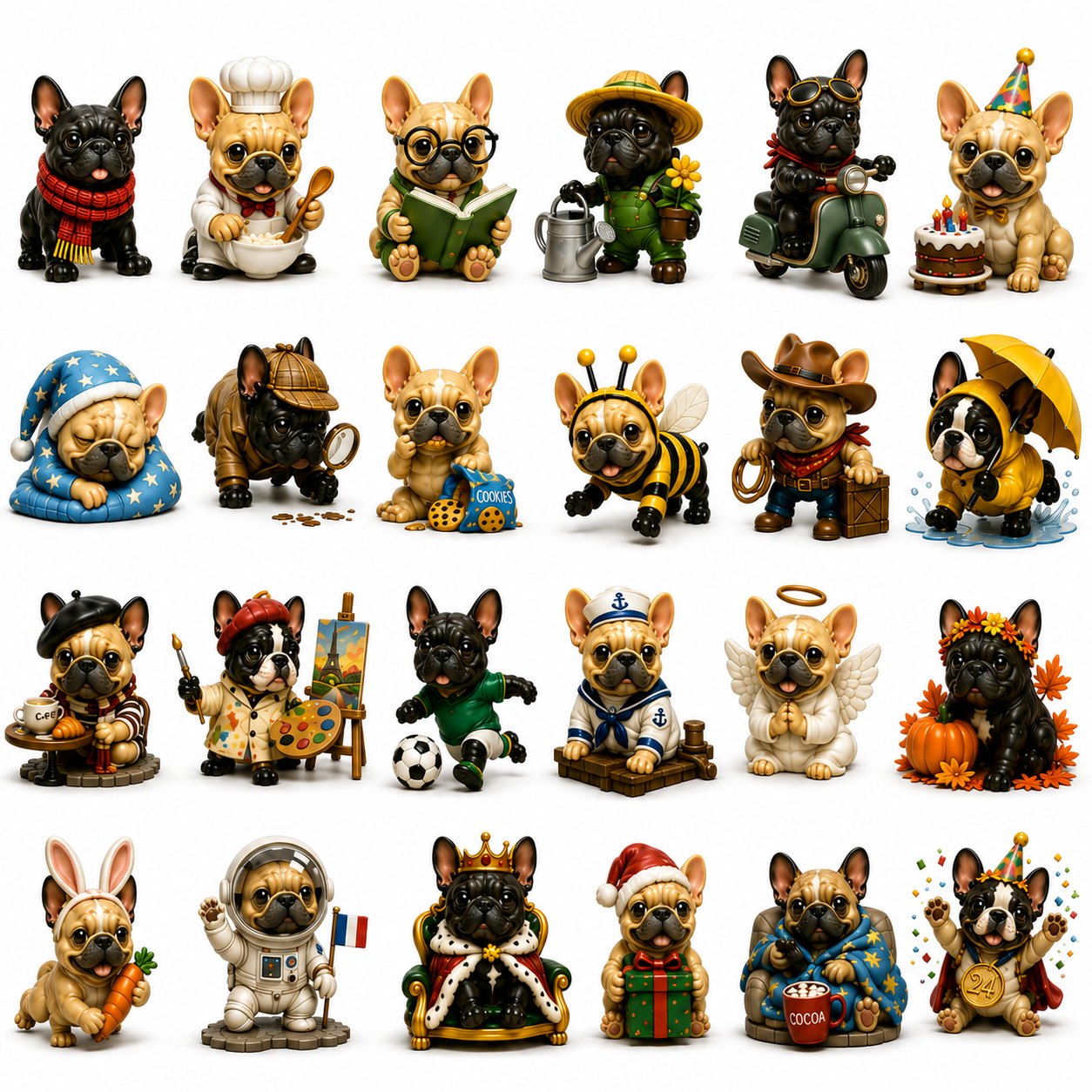 24 Days of Frenchie Mischief Advent Calendar 2026 – 24 Unique French Bulldog Collectible Figurines, Christmas Countdown Gift for Frenchie Lovers