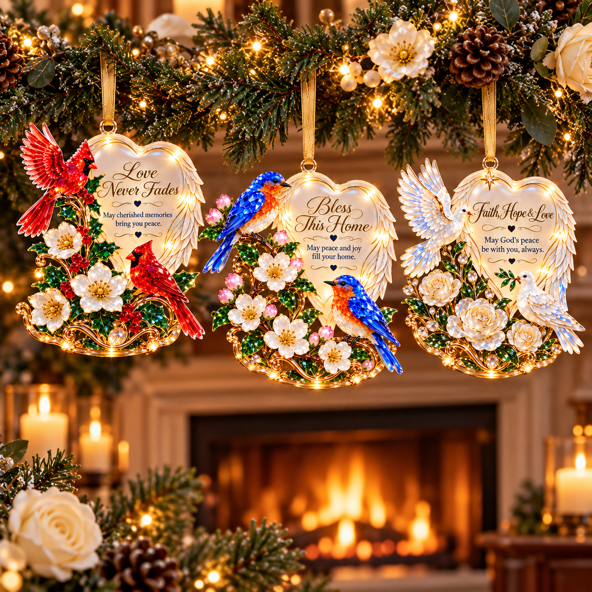 🪽 2026 Angel Wings Heart Christmas Ornaments – Set of 6 Inspirational Holiday Keepsakes