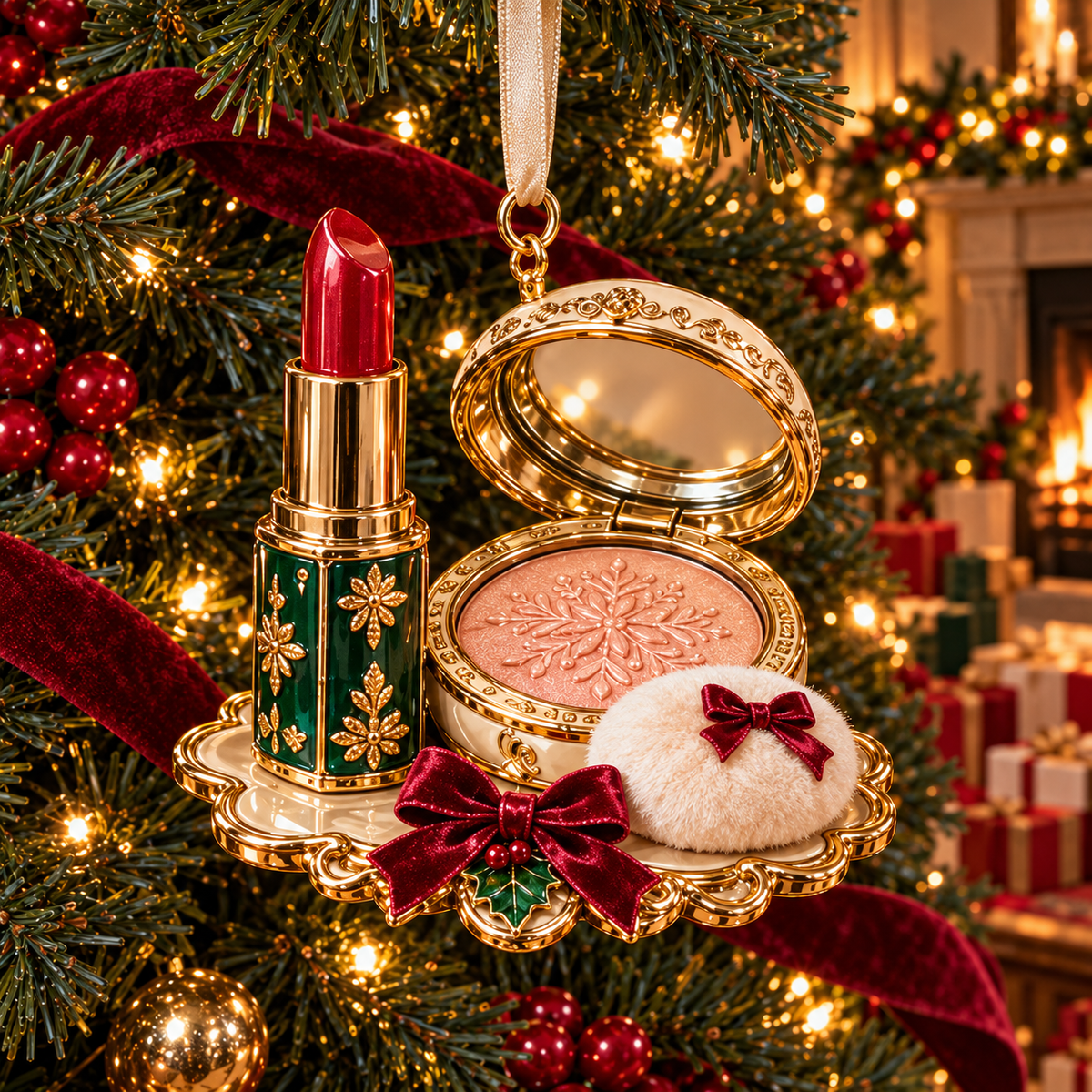 Vintage Glamour Christmas Ornaments – 6 Elegant Makeup & Beauty-Themed Holiday Decorations | Perfect Christmas Gifts for Makeup Lovers & Beauty Enthusiasts 🎄💄✨