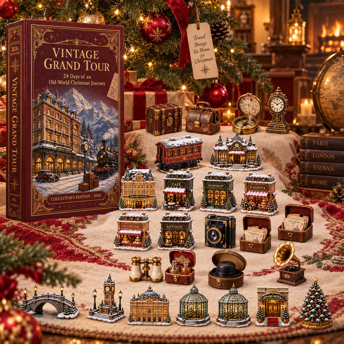 2026 Vintage Grand Tour 24-Day Countdown Calendar – 24 Unique Old-World Travel Miniatures, European Christmas Journey Collector’s Gift