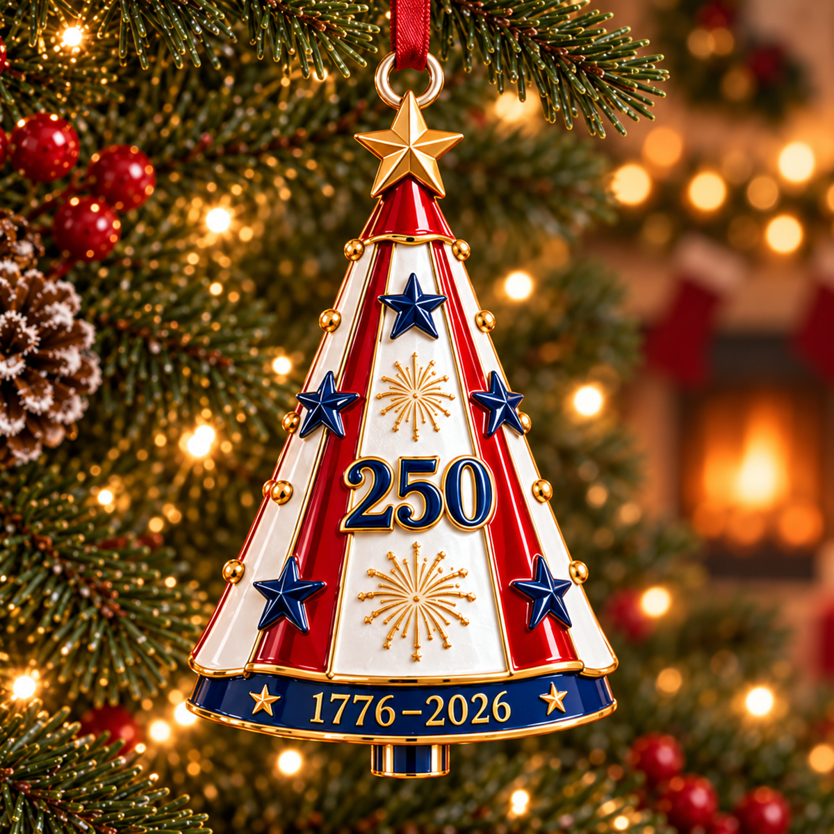 2026 Patriotic Christmas Tree Ornaments –  250th Anniversary Keepsake Collection, 1776–2026