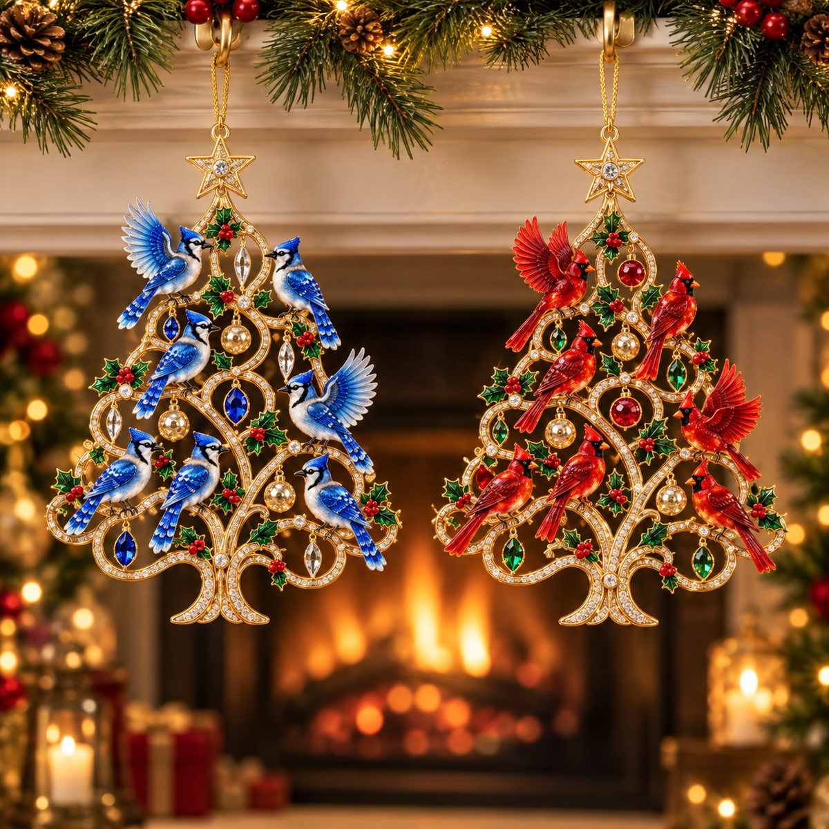 Jeweled Songbird Christmas Tree Ornament Collection – 4 Collectible Crystal-Style Designs