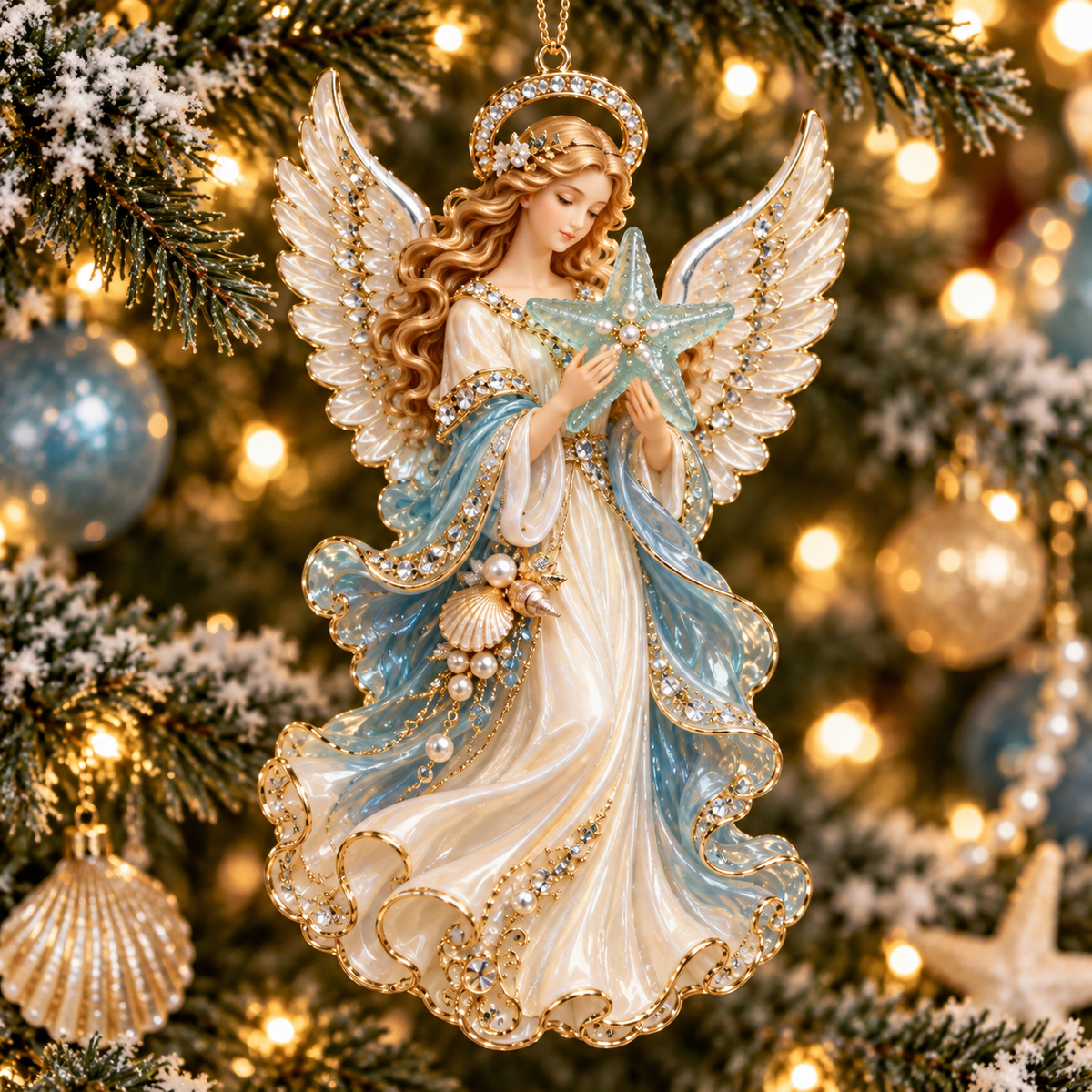 2026 Heavenly Angels Christmas Ornaments – 8 Elegant Designs with Golden Wings & Flowing Pastel Gowns