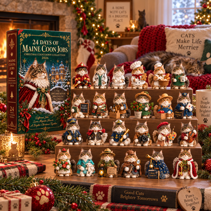 2026 Maine Coon Jobs 24-Day Christmas Countdown Calendar – 24 Unique Career Cat Miniatures, Festive Collector’s Gift for Maine Coon & Cat Lovers