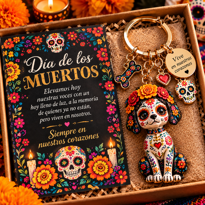 2026 Día de Muertos Keepsake Keychains – 4 Colorful Designs with Remembrance Cards