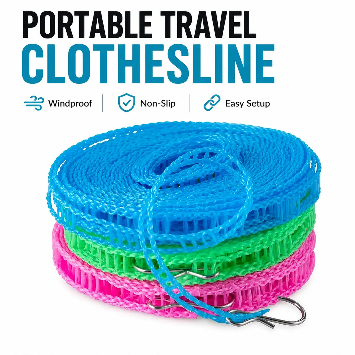 3 Roll Portable Clothesline – 196.85 Inch Adjustable Laundry Line, Windproof & Non-Slip⛺ - image 1