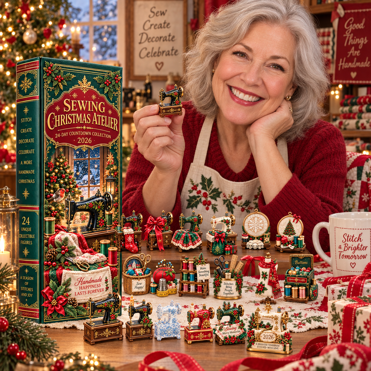 Sewing Christmas Atelier 2026 – 24-Day Countdown Collection with 24 Unique Sewing & Quilting Miniatures, Handmade Holiday Collectible Gift for Sewing Lovers