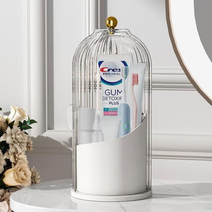 360° Rotating Toothbrush Holder with Cover - Clear Compact Vanity Organizer - image 9