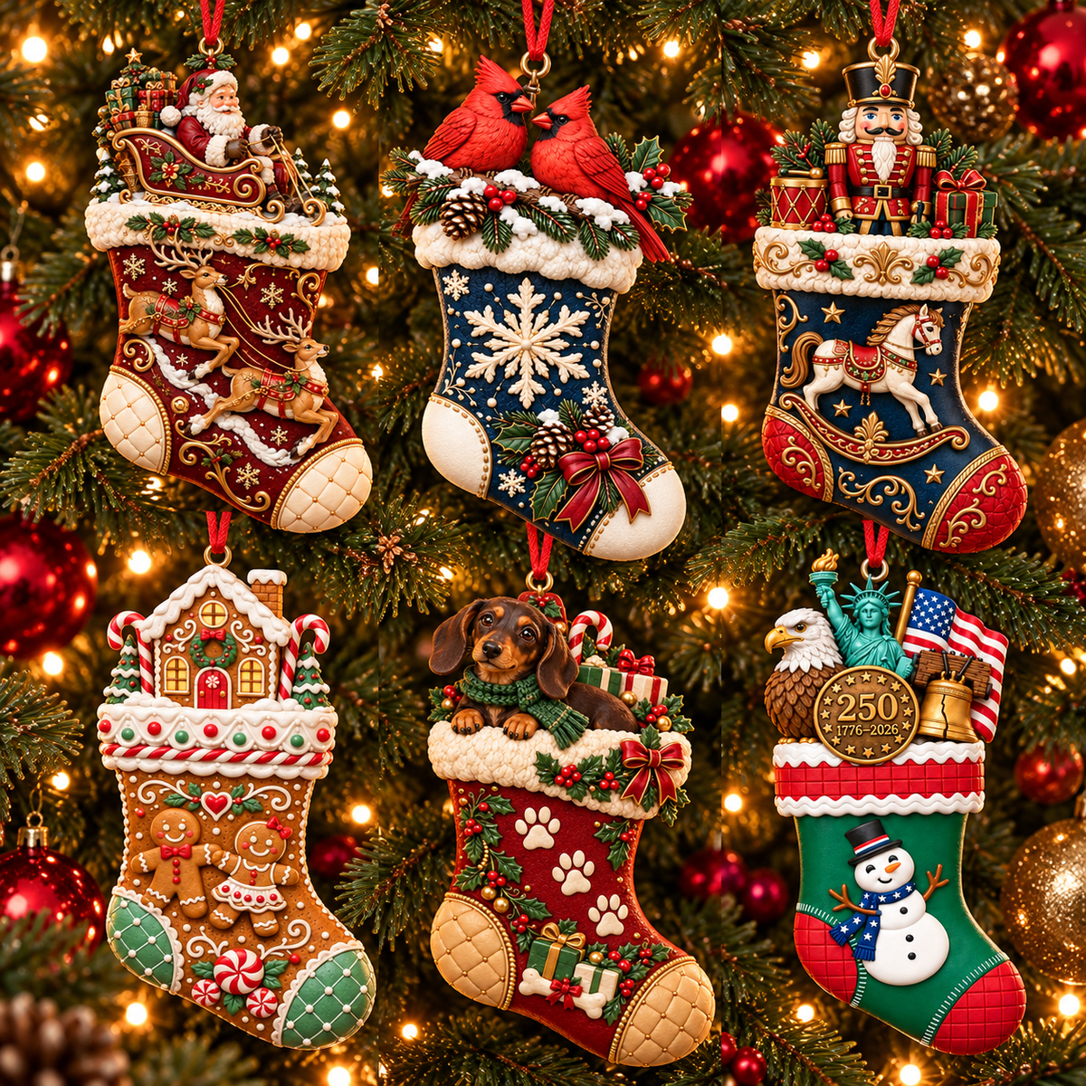 2026 Christmas Storybook Stocking Ornaments – 6-Piece Vintage  Holiday Collection