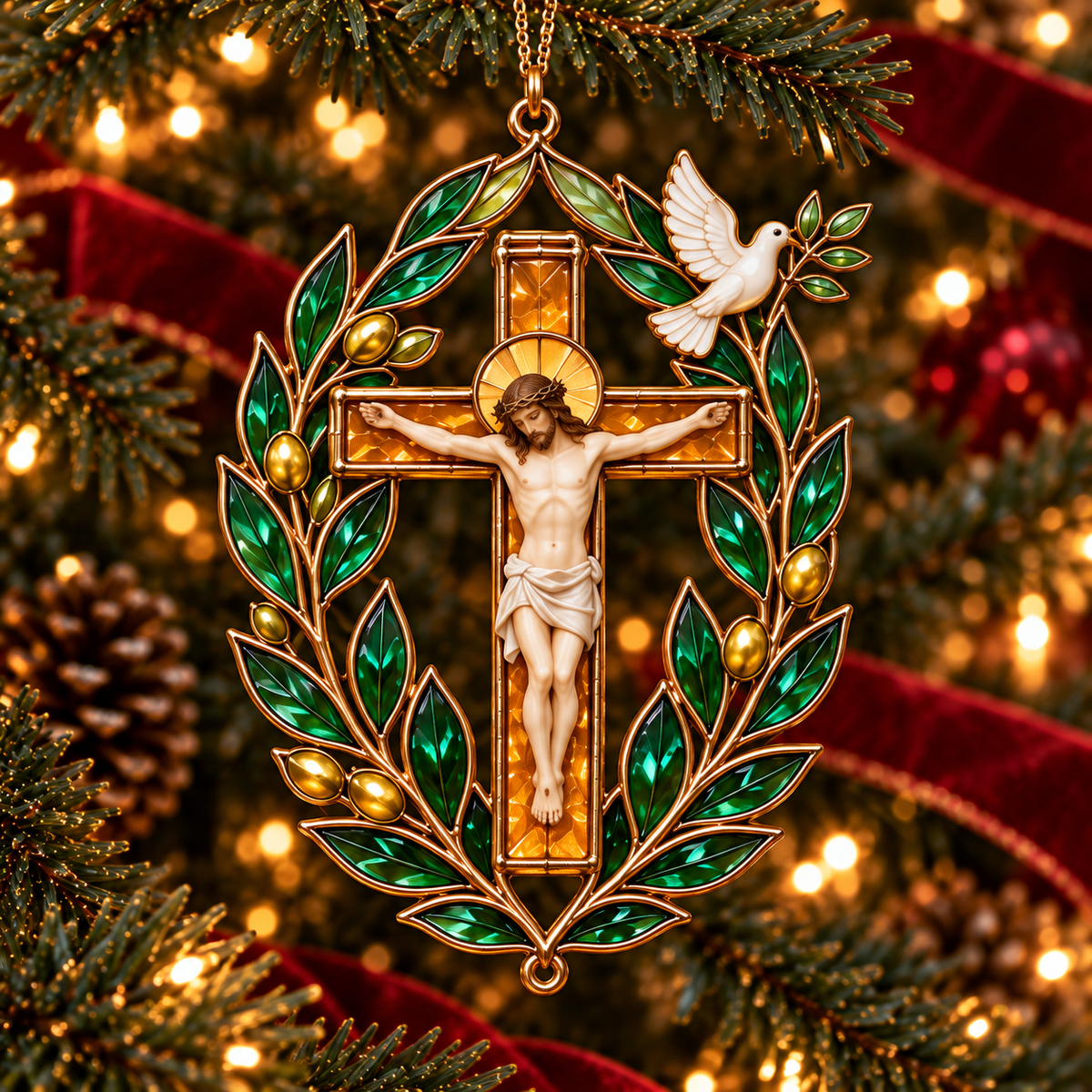 2026 Sacred Light — Vintage Stained Glass–Style Crucifix Christmas Ornaments | Set of 6