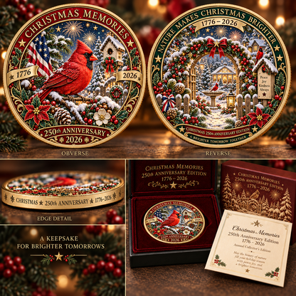 2026 "Christmas Memories" - 250th Anniversary Commemorative Coin, a double-sided holiday collectible.