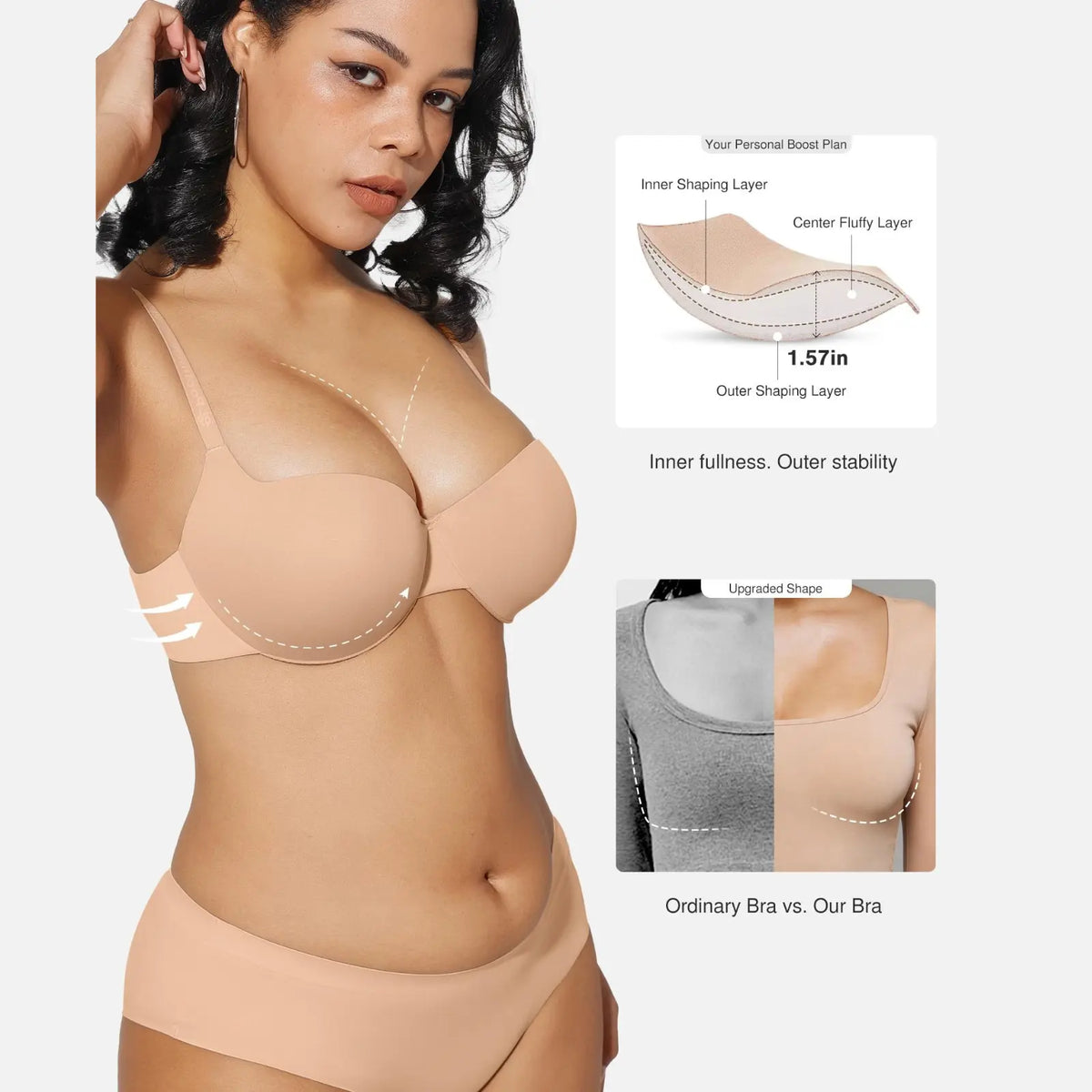 Women 2 Cups Lift Seamless Push Up Underwire T-Shirt Bra ✨ - image 2