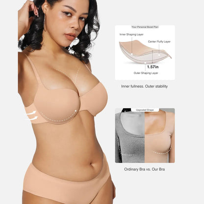 Women 2 Cups Lift Seamless Push Up Underwire T-Shirt Bra ✨ - image 2
