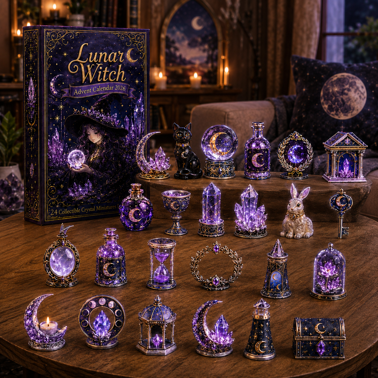 Lunar Witch Advent Calendar 2026 – 24 Enchanted Crystal Miniatures for a Magical Moonlit Countdown