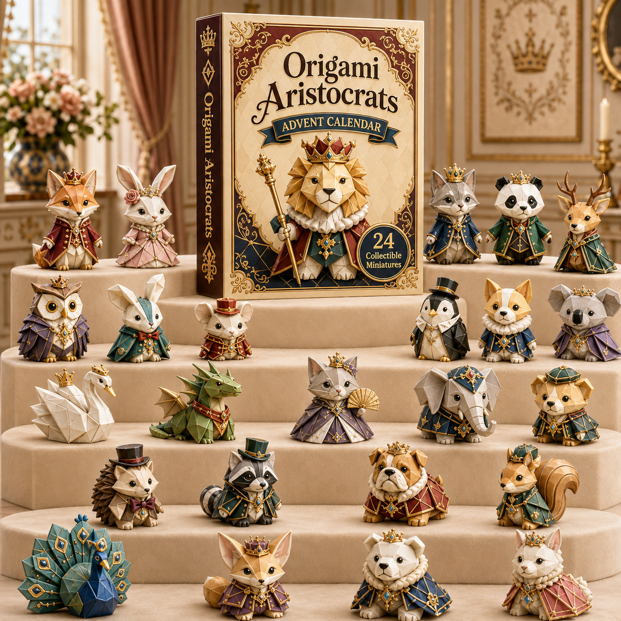 Origami Aristocrats 24-Day Advent Calendar – 24 Collectible  Royal Animal Figurines, Luxury Christmas Countdown Gift Set for Animal Lovers & Collectors