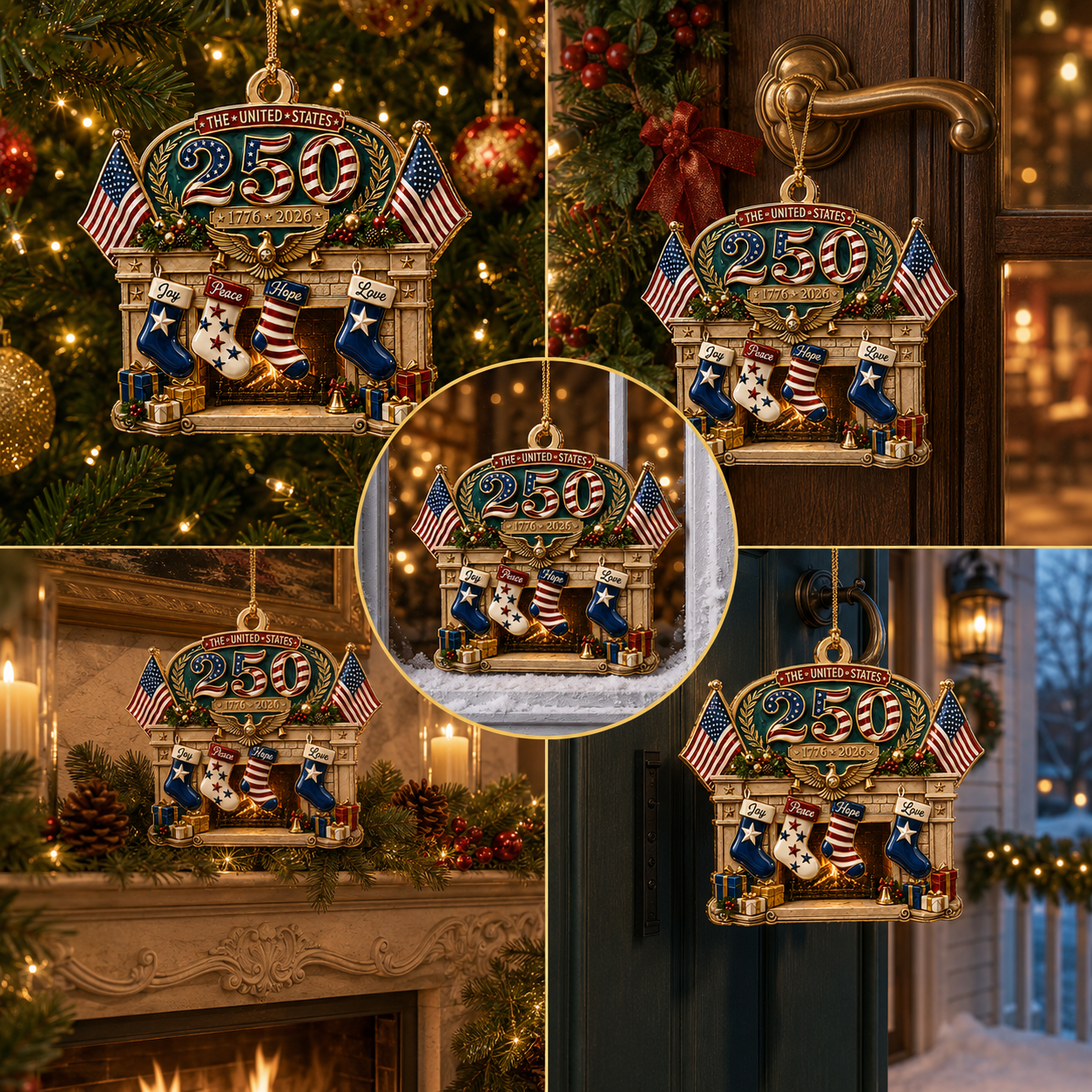 2026 USA 250th Anniversary Christmas Ornament – Patriotic Fireplace Stocking Decoration, Collectible Holiday Keepsake & Gift