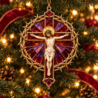 2026 Sacred Light — Vintage Stained Glass–Style Crucifix Christmas Ornaments | Set of 6